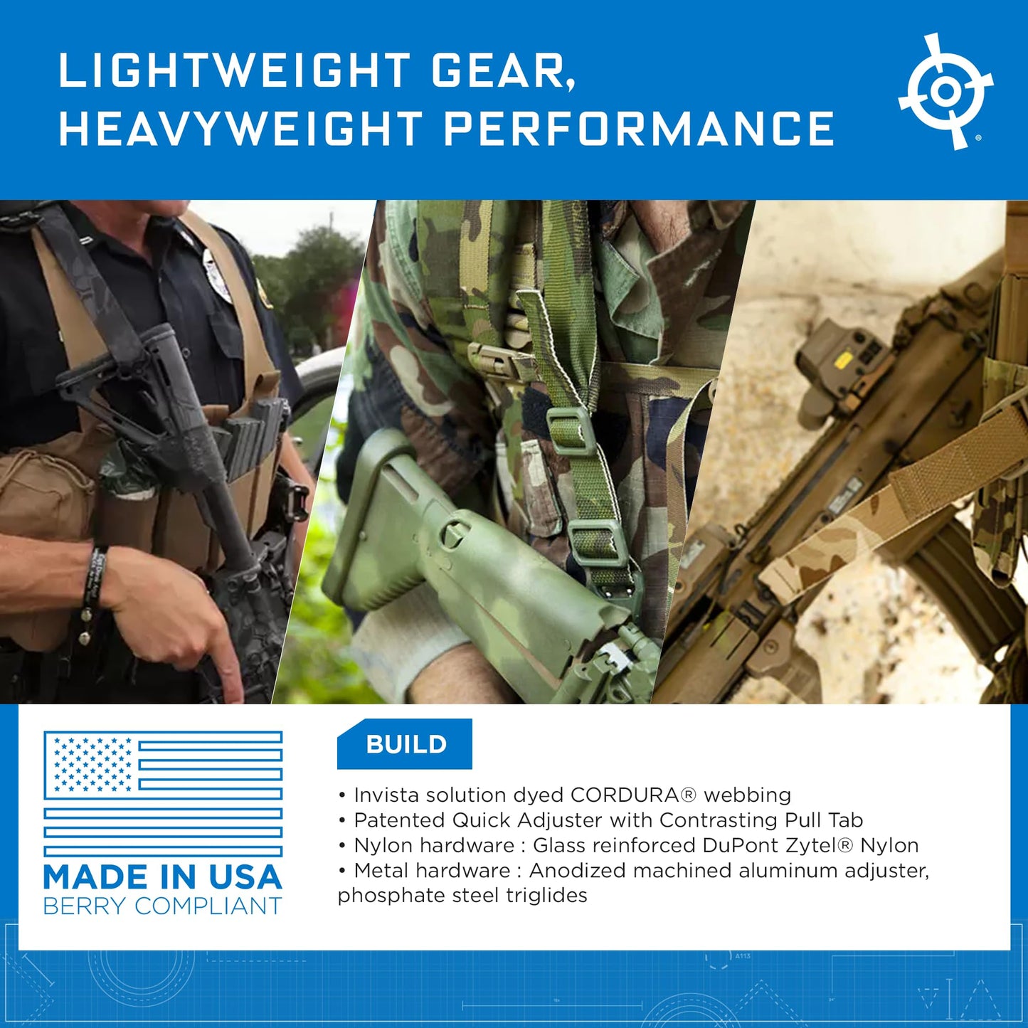Blue Force Gear Vickers Padded Sling with Push Button Swivels - 2-Point Adjustable Sling, Black