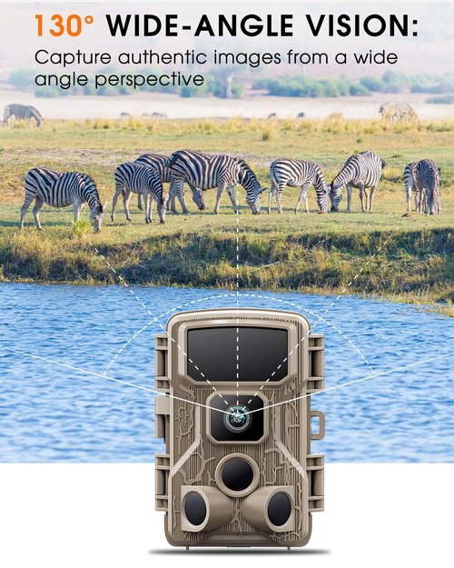 Punvoe Trail Camera WiFi 4K 64MP with 64GB Memory Card 8 Batteries and Night Vision Ip67 Waterproof 130°Wide Angle 0.1s Trigger Speed, Suitable for Outdoor Wildlife Detection, Monitoring Game Cam
