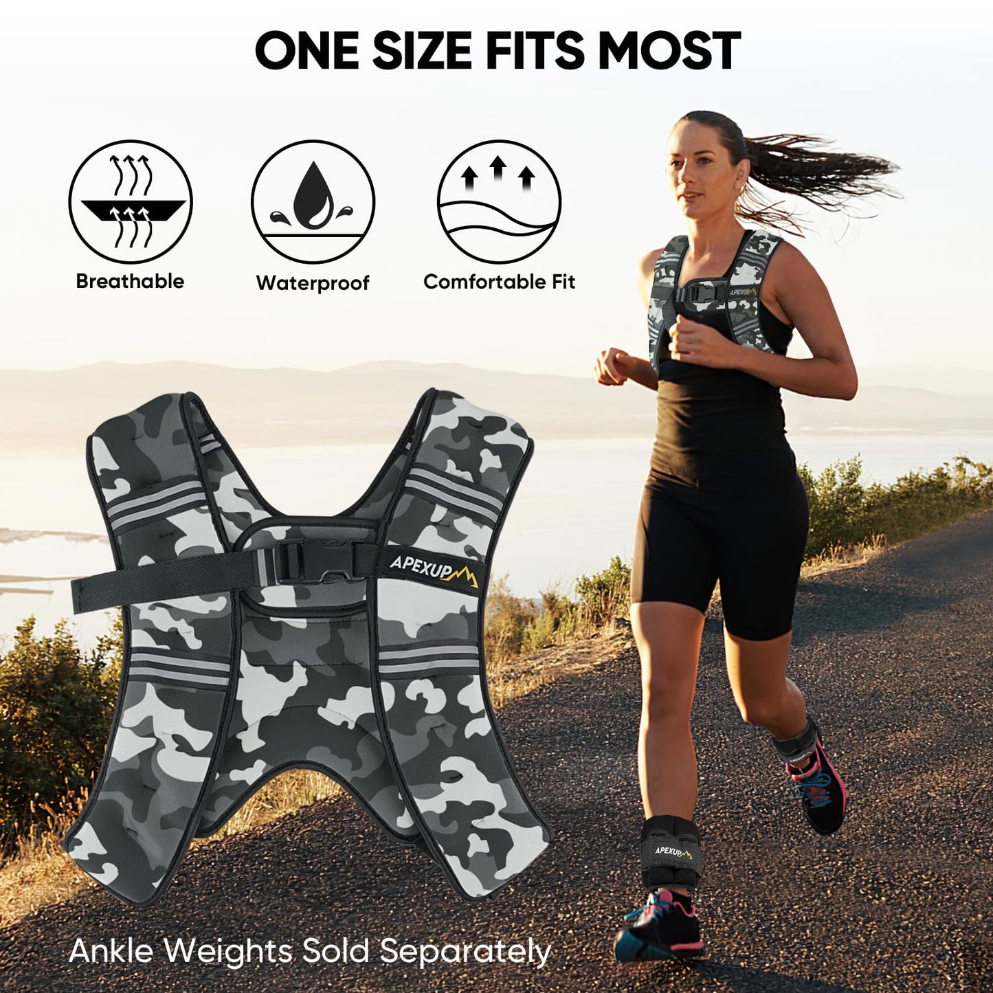 APEXUP 10lbs Weighted Vest Men Women, Weight Vest for Women Workout Equipment for Strength Training Running (Grey Camo)
