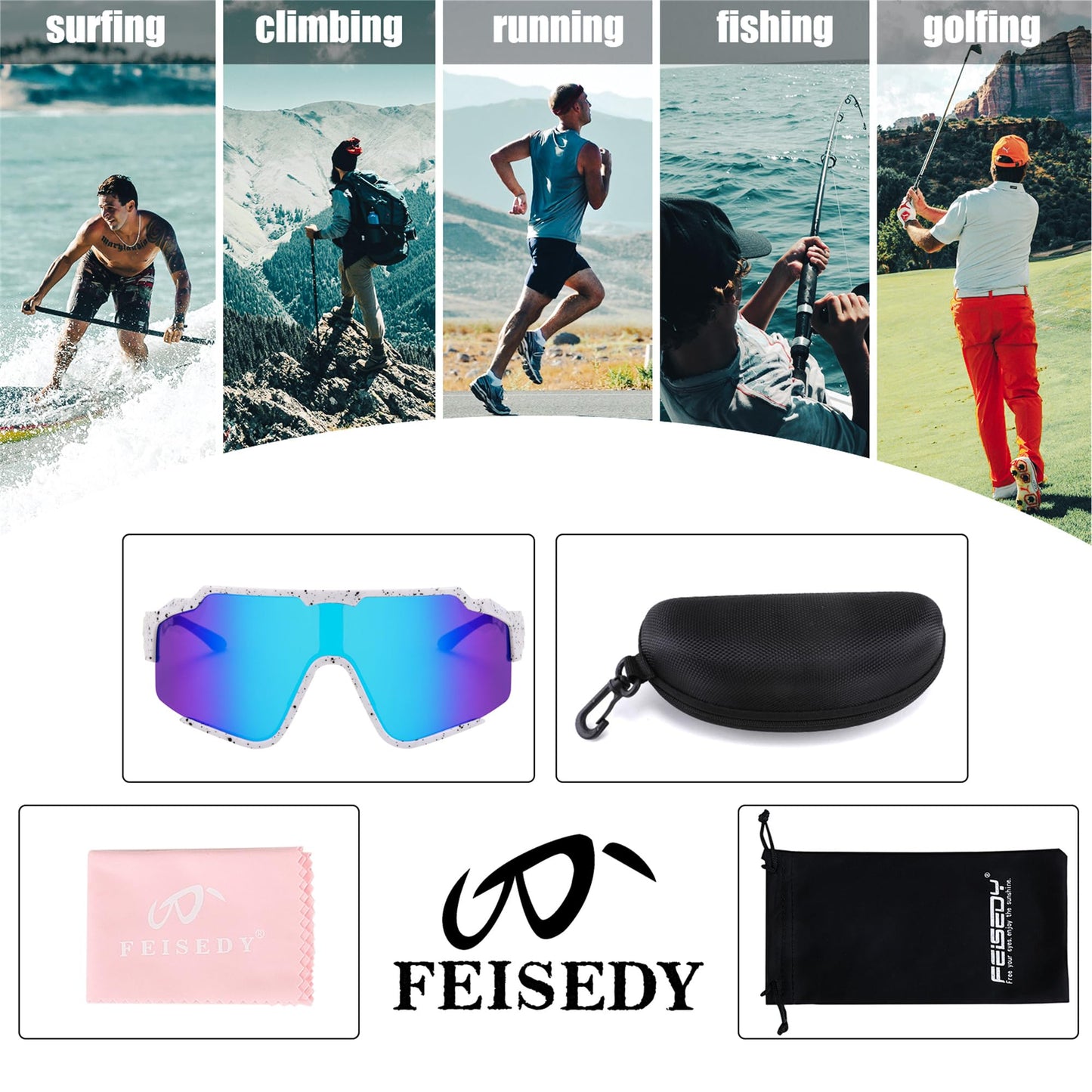 FEISEDY Polarized Sports Sunglasses for Men Women, Baseball Cycling Fishing Sunglasses UV400 Protection B0134