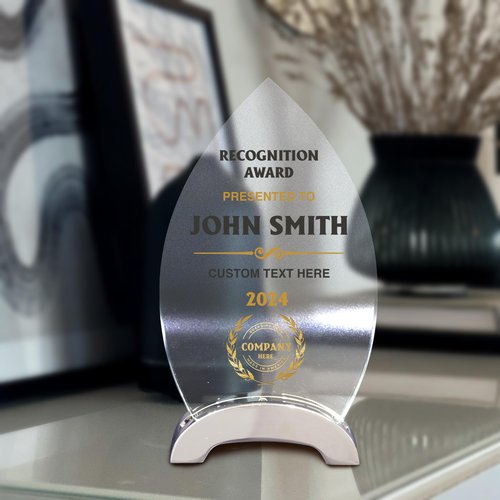 7 1/2" Personalized Glass Plaque for Awards and Trophies, Custom Award for Employee of the Month, Retirement, Leadership and Appreciation Gift F (D3)