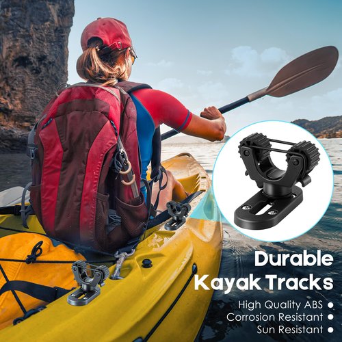 Saillong 2 Set Kayak Paddle Holder & Kayak Track Kit, Secure Paddle Holder with Elastic Strap, Low Profile Track with Reliable Edges for Fishing Rail Mount Accessories