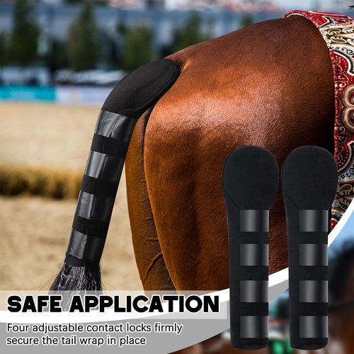 Eccliy 2 Pcs Horse Tail Wrap Protector Adjustable Touch Fasteners Non-Slip Horse Care Tail Bag Guard Accessories for Show and Stable Use, Black