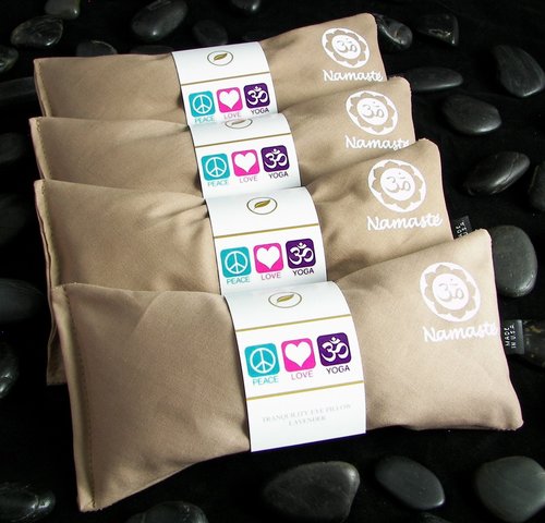 Happy Wraps Lavender Eye Pillows - Yoga Eye Pillows Namaste Hot Cold Aromatherapy for Stress, Meditation, Spa, Relaxation Gifts - Made in USA Set of 4 - Tan Cotton