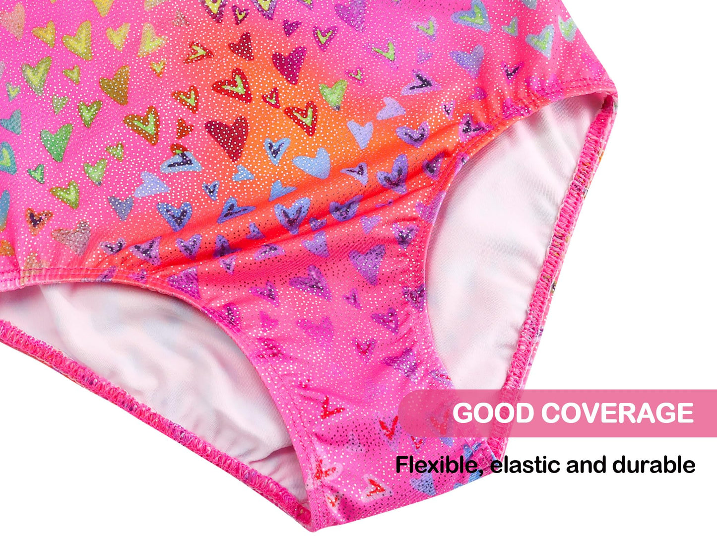 Domusgo Gymnastics Leotards for Girls Size 6-7 Years Old Nenon Pink Heart Sleeveless Practice Outfits