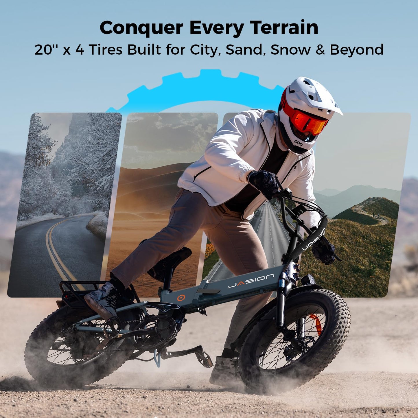 Jasion X-Hunter Electric Bike for Adults 1400W Peak Motor,30MPH Max Speed,48V 13AH Removable Battery,Full Suspension System Design,20 * 4.0 Fat Tire Foldable Ebike,7-Speed Electric Bicycle