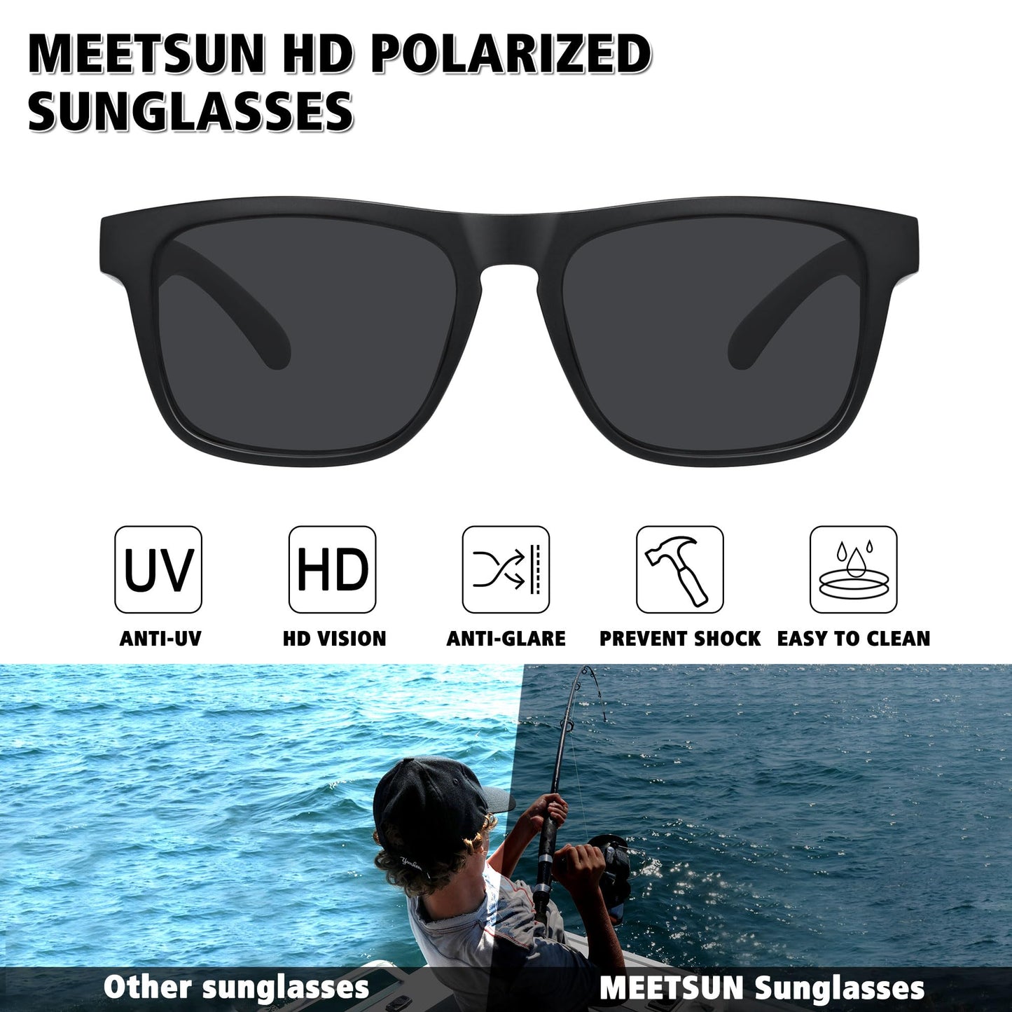MEETSUN Polarized Sunglasses For Men Women UV Protection Square Frame Sport Fishing Driving Sunglasses