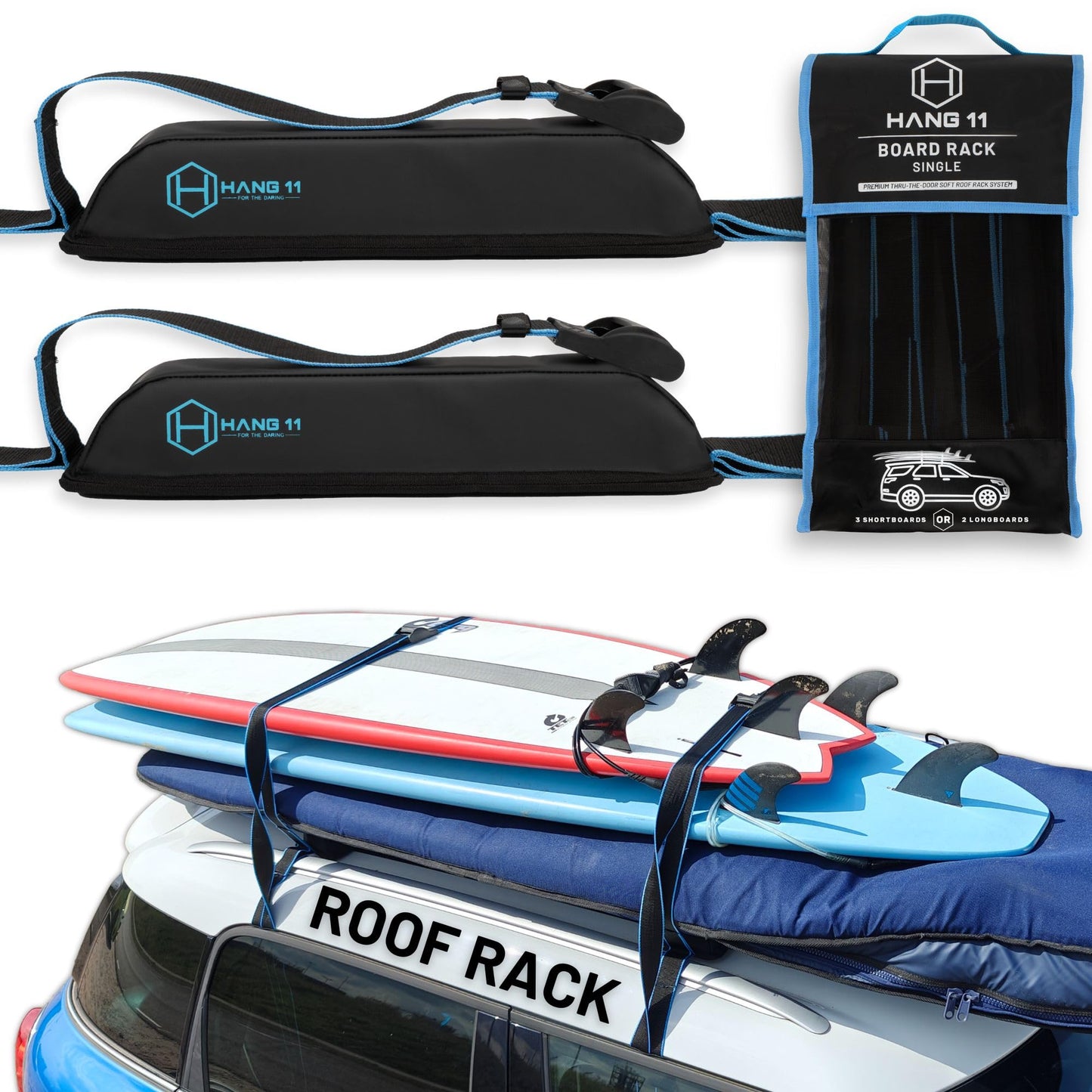 Hang 11 Surfboard Car Rack - Soft Padded Surfboard Roof Rack (Single)