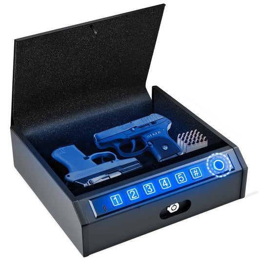 ADIMO Hand Gun Safe, Biometric Gun Safe for Handgun, Pistol with 3 Quick-Access Way Fingerprint/Keypad/Key, SafeBox w/Mute Function for Secure Storage for Bedside Nightstand Car