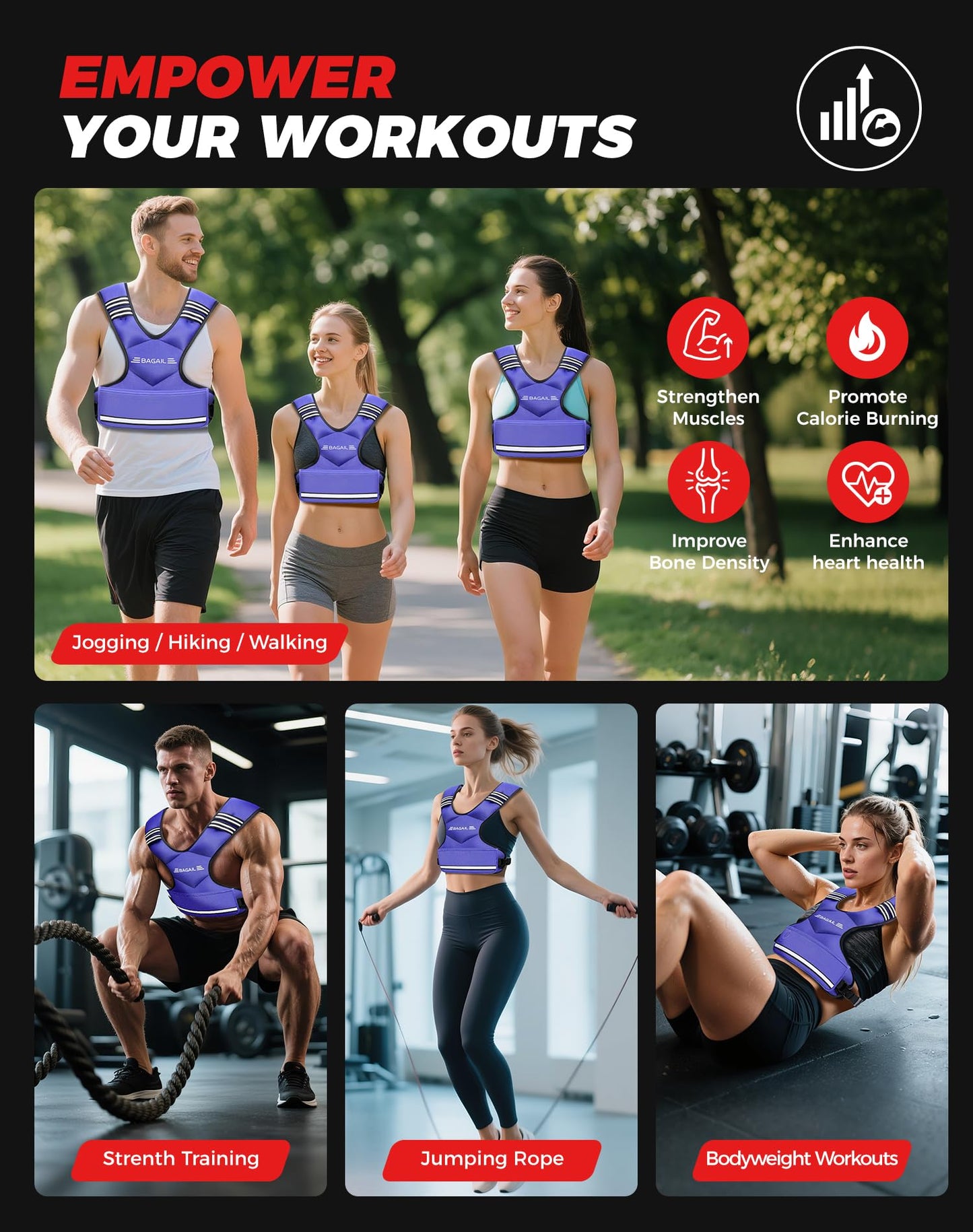 BAGAIL Adjustable Weighted Vest for Women 12-18lb, Comfortable U-Neck Rucking Vest with 6 Removable Weights, Storage Pocket and Reflective Strips for Walking, Jogging, Weight Loss & Home Workouts
