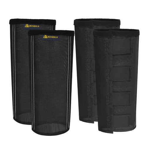MIYABALA Fly Boots for Horses Set of 4,Extra Tough Mesh Horse Fly Boots with 2 Built-in Metal Supports,Breathable Fly Leggings for Horses with Fleece Trimming and Reflective Webbing (Black, Large)