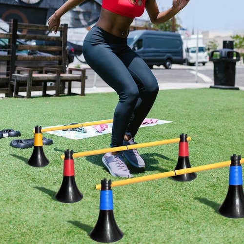 TNZMART Multifunctional Hurdles Agility Poles Basketball Practice Cones for Sports Soccer Football Training (12 Pack, Mix)
