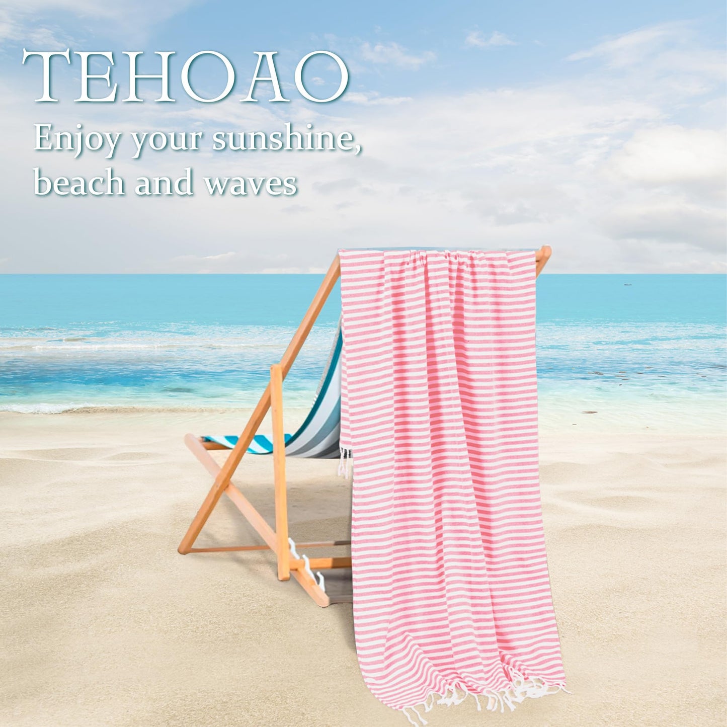 Tehoao Turkish Striped Beach Towels Bulk Oversized 39"x71" Large Bath and Pool Set Quick Dry Lightweight Travel Towel for Adult,100% Cotton TEBT-18-1pink