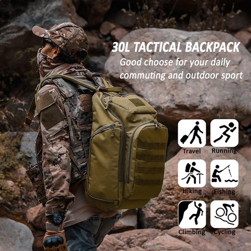 Valinov Tactical Backpack For Men 30L Military Molle Backpacks Army Assault Pack Daypack Hiking Rucksack Bug Out Bag (Black)