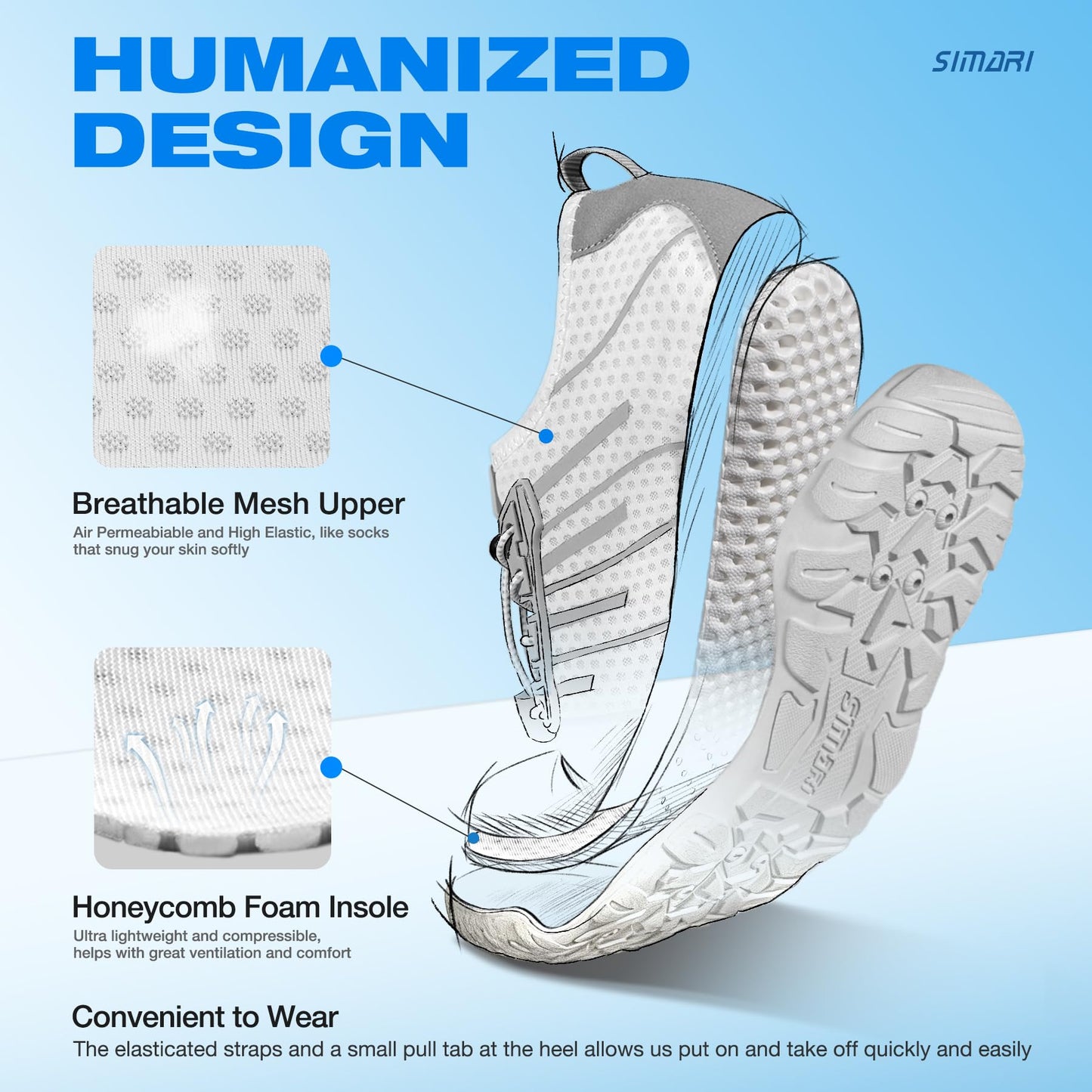 SIMARI Water Shoes for Women Men - Barefoot Quick-Dry Aqua Socks | Lightweight Swim Shoes for Surfing, Swimming, Beach Sports, Kayaking, Diving | Non-Slip Design