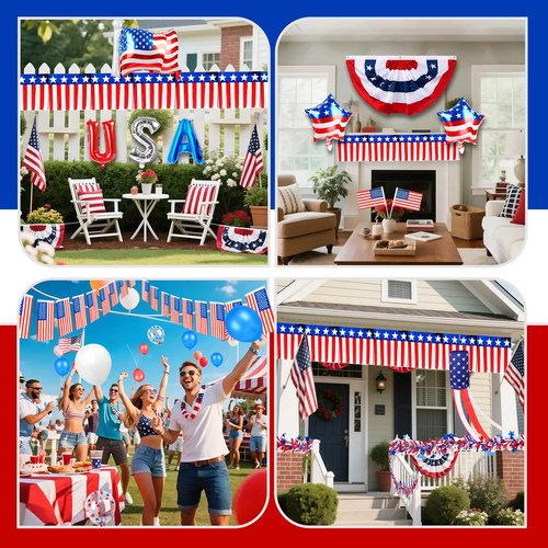 Tryly 4th of July Golf Cart Decorations Kit, Patriotic Parade Golf Cart Decor - Foil Fringe Garland, Pleated Fan Flag, Flag Windsock,Tinsel Garland, Flags Balloons for Independence Day Memorial Day