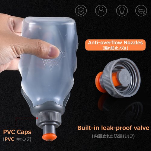 Azarxis BPA Free Water Bottles Flask Leakproof 250ml with Clip for Running Hydration Belt Waist Packs for Triathlon Marathon Hiking Cycling Climbing Runner (250ml/8.5oz with Clip)