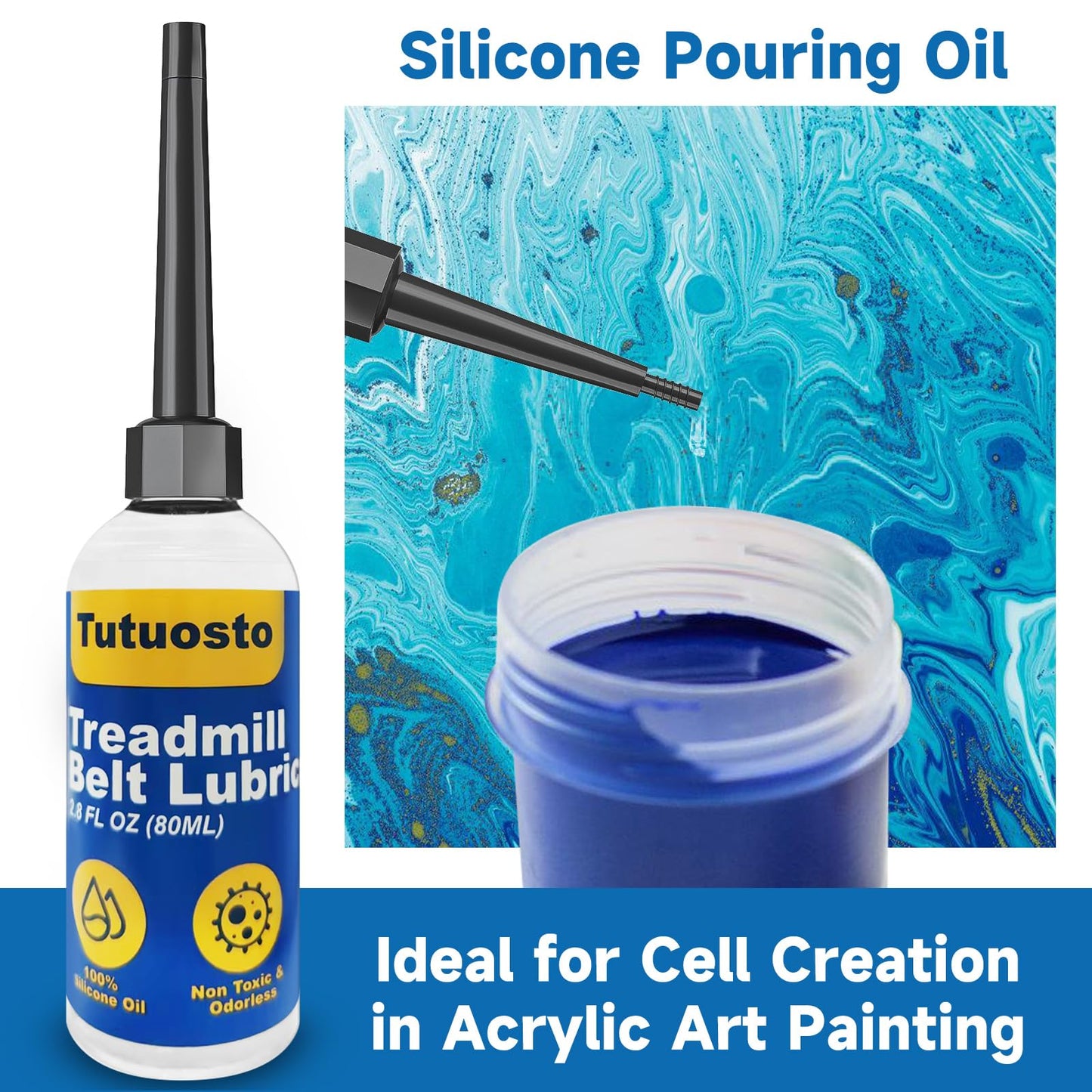 Treadmill Lubricant for Belt, 100% Silicone Treadmill Belt Lubricant, Treadmill Lubricant Kit, with Precision Screw Cap, Viscosity 500CS, Suitable for Most Treadmills, Silicone Oil for Acrylic Pouring