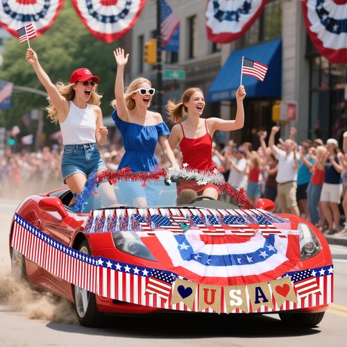 4th of July Car Parade Decorations Kit Patriotic Golf Cart Decor American Flags Bunting Pleated Fan Flag Metallic Stars Fringe Banner Garland Star Car Stickers for Independence Day Memorial Day
