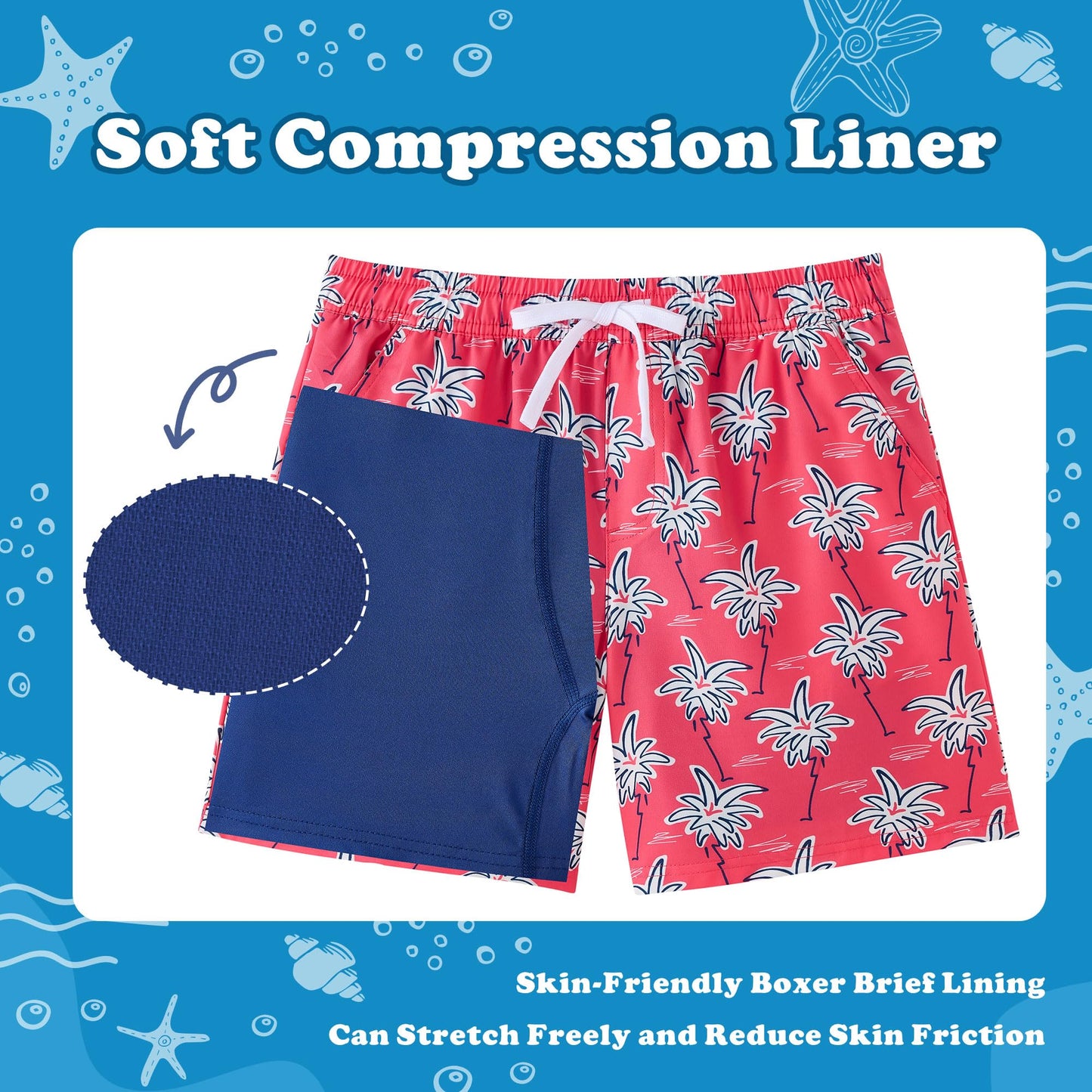 LIBREDGE Boys Swim Trunks Little Boys Swim Shorts Bathing Suit Kids Swimsuit with Compression Liner Quick Dry UPF 50+ Sun Protection 7
