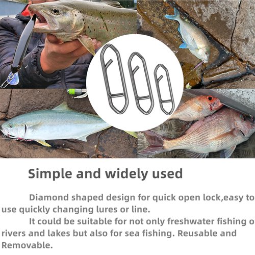 DAMIDEL 280Pcs/Box Stainless Steel Fishing Power Speed Clips (SS:100Pcs,S:100Pcs,M:60Pcs,L:20Pcs) High Strength Fishing Connector Swivels Snaps for Quick Change Lure Tackle Saltwater Freshwater