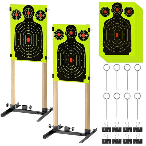 Niffgaff Adjustable Shooting Target Stand ??Heavy-Duty Metal Target Holder for Paper Targets, Adjustable from 10" to 24", Includes Ground Stakes & Clips (Planks Not Included, 2 Pack)