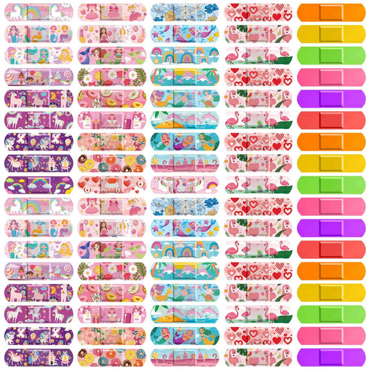 Flasoo 36 Styles Kids Cartoon Bandages 390 Pcs Girls Bandage Mermaid Bandage Pink Princess Bandages to Protect Scrapes and Cuts for Girls, Boys, Children, Toddlers