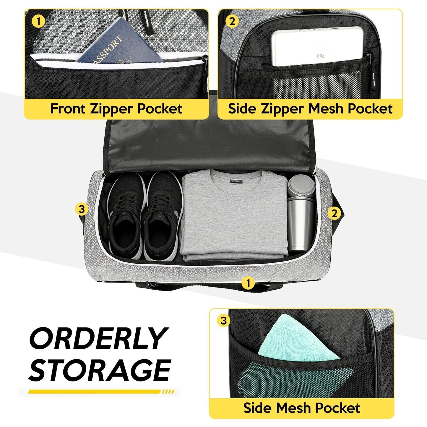Uarition 17 inch Small Gym Bag for Men, Foldable Duffle Bag for Travel, Carry On Duffel Bags for Airplanes, Black