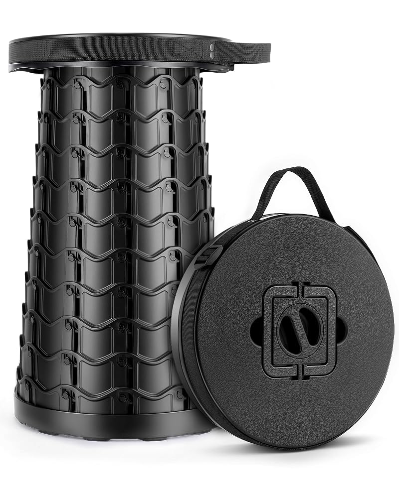 Imodomio Portable Heavy Duty Collapsible Stool - Adjustable Camping Chair (Black)