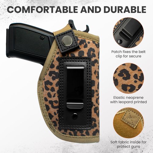 FENGSINET Concealed Carry Gun Holster for Women Universal IWB 9mm 380 Pistol Holsters for Glock 17 19 42 43 43X Handguns (Leopard, Right-Handed Draw(IWB))