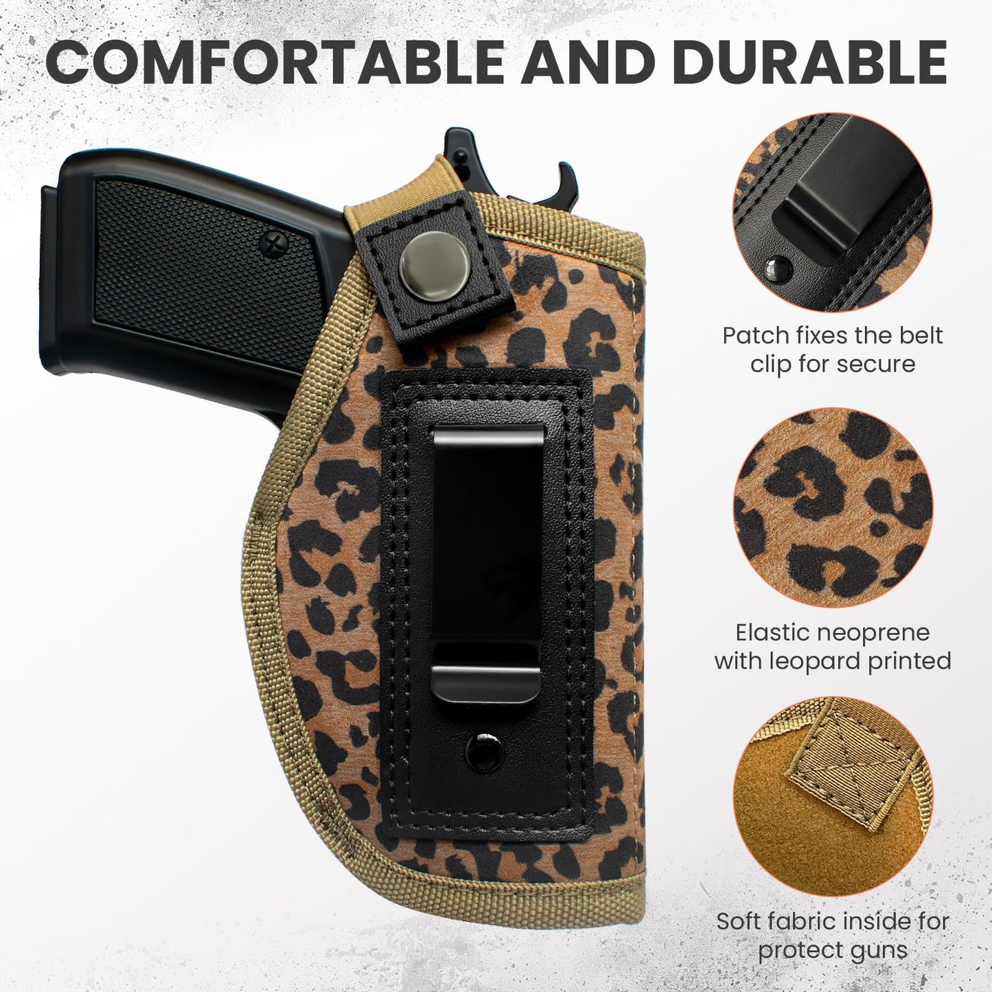 FENGSINET Concealed Carry Gun Holster for Women Universal IWB 9mm 380 Pistol Holsters for Glock 17 19 42 43 43X Handguns (Leopard, Right-Handed Draw(IWB))