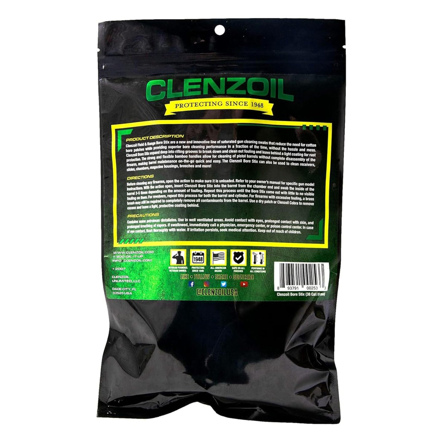 Clenzoil Field & Range Bore Stix | Pre-Saturated Gun Cleaning Cotton Swabs | Caliber Specific Gun Barrel Swabs for Pistols 22 Cal, 9mm, 40 Cal, 45 Cal .38 Caliber - 9 MM