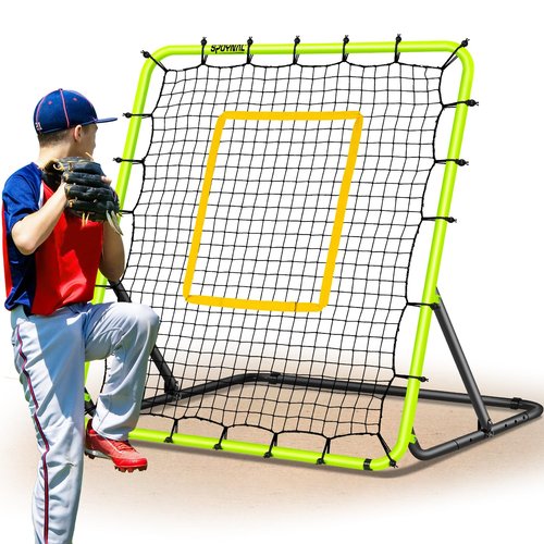 Baseball Rebounder Net 4x4.5FT - 5 Adjustable Angles Baseball Training Equipment for Ground, Line Drive & Fly Balls, Soccer Softball Volleyball Rebounder, Bounce Back Net with Hangbag