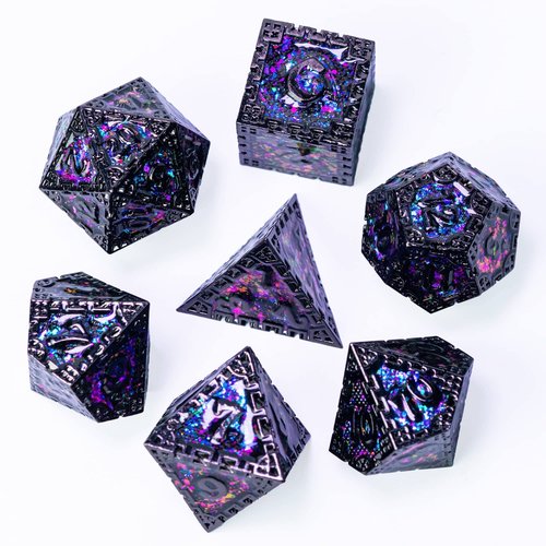 UDIXI Metal DND Dice Set, 7PCS Polyhedral D&D Dice Set Dragon d and d Dice with Gift Box for Dungeons and Dragons Role Playing Games (Purple Sequins)