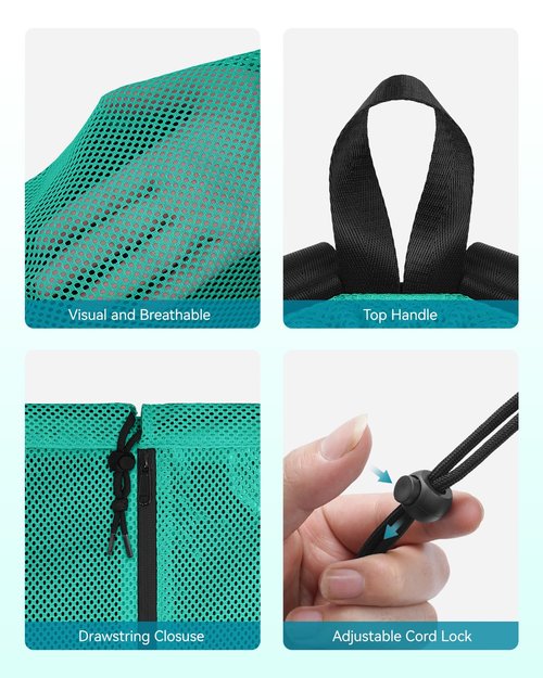 WANDF Swim Bag Mesh Drawstring Backpack with Wet Pocket Beach Bag for Swimming Pool Gym Workout Men and Women (Turquoise)
