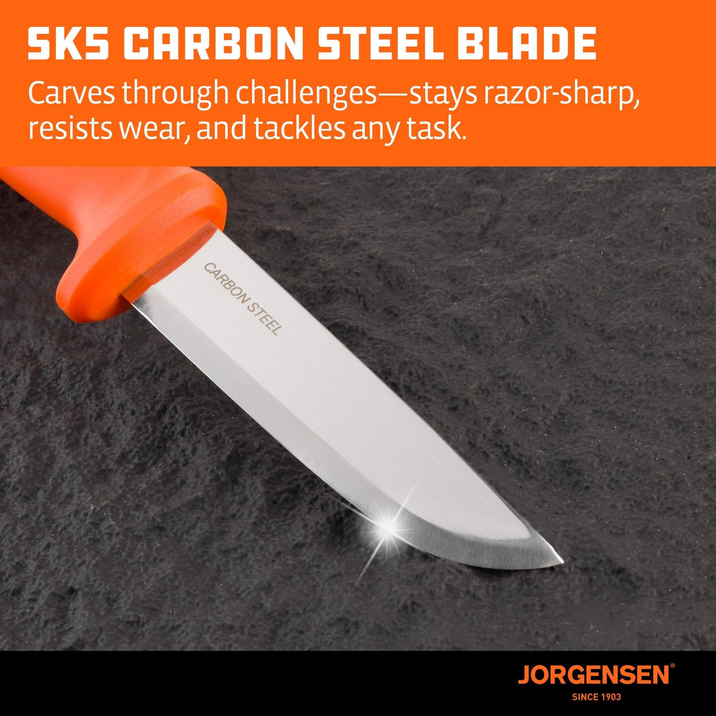 Jorgensen 8.25" Companion Fixed Blade Bushcraft Knife with Sheath, SK5 Carbon Steel Blade with Ergonomic Handle, Outdoor Full Tang Knife for Camping, Hiking