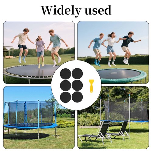 Lyreh 6pcs Trampoline Patch Repair Kit, 3.94x3.94in Self-Adhesive Rubber Trampoline Pad Replacement Parts with Scraper for Holes Tears in Mats Accessories (Round)