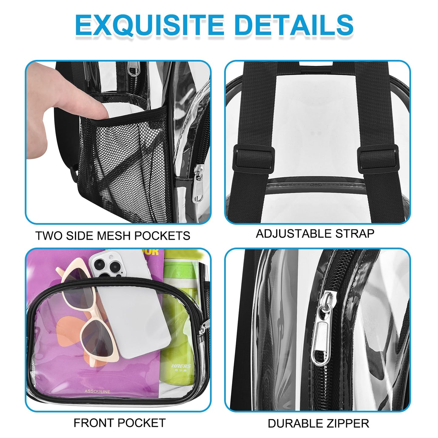 Busiuw Clear Backpack for Stadium Events Stadium Approved Clear Backpack 12x12x6 with Front Pocket for Concert Sport Fashion Women Backpack Events Work Travel