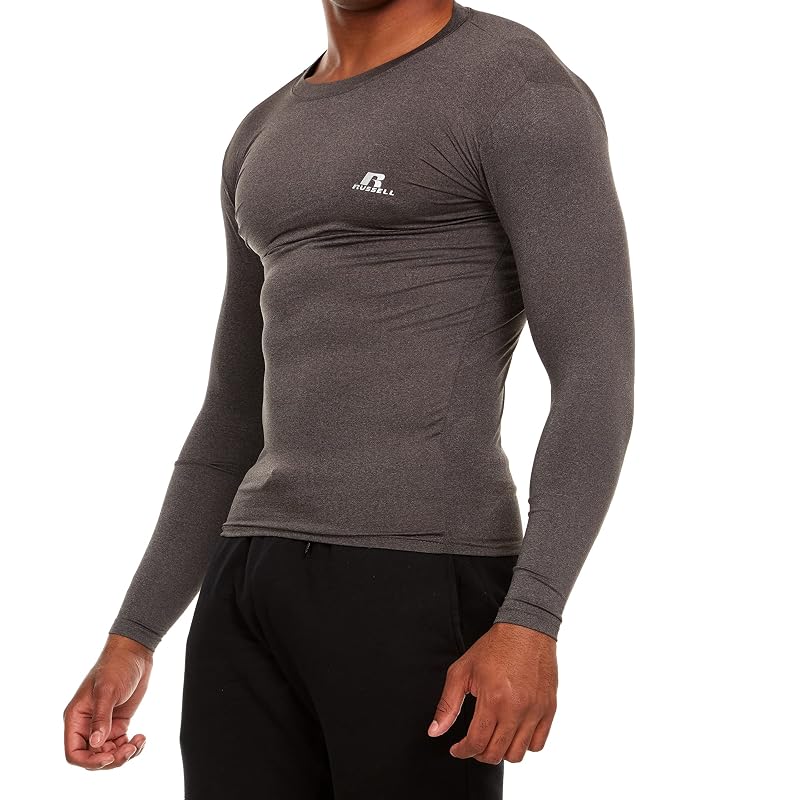 Russell Athletic Men's Grey Large Long-Sleeve Compression Shirt for Running & Workouts