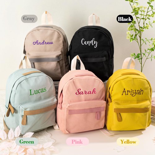 MT WORLD Daycare Backpack - Personalized Canvas Backpack with Name - Classic 15inch Daypack with Back Pocket - Custom Daycare Diapering Bag for Overnight Travel Birthday Gifts (Lake Green, Large)