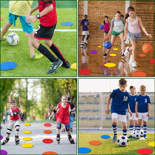 Vhxorrz Poly Spot Markers 9 inch 12 Pcs Non-Slip Floor Dots Flat Field Cones Rubber Circles for Gym for Football Soccer Basketball Speed Training Markers Dance Kids Class room Sports Drills TPE Set-A1