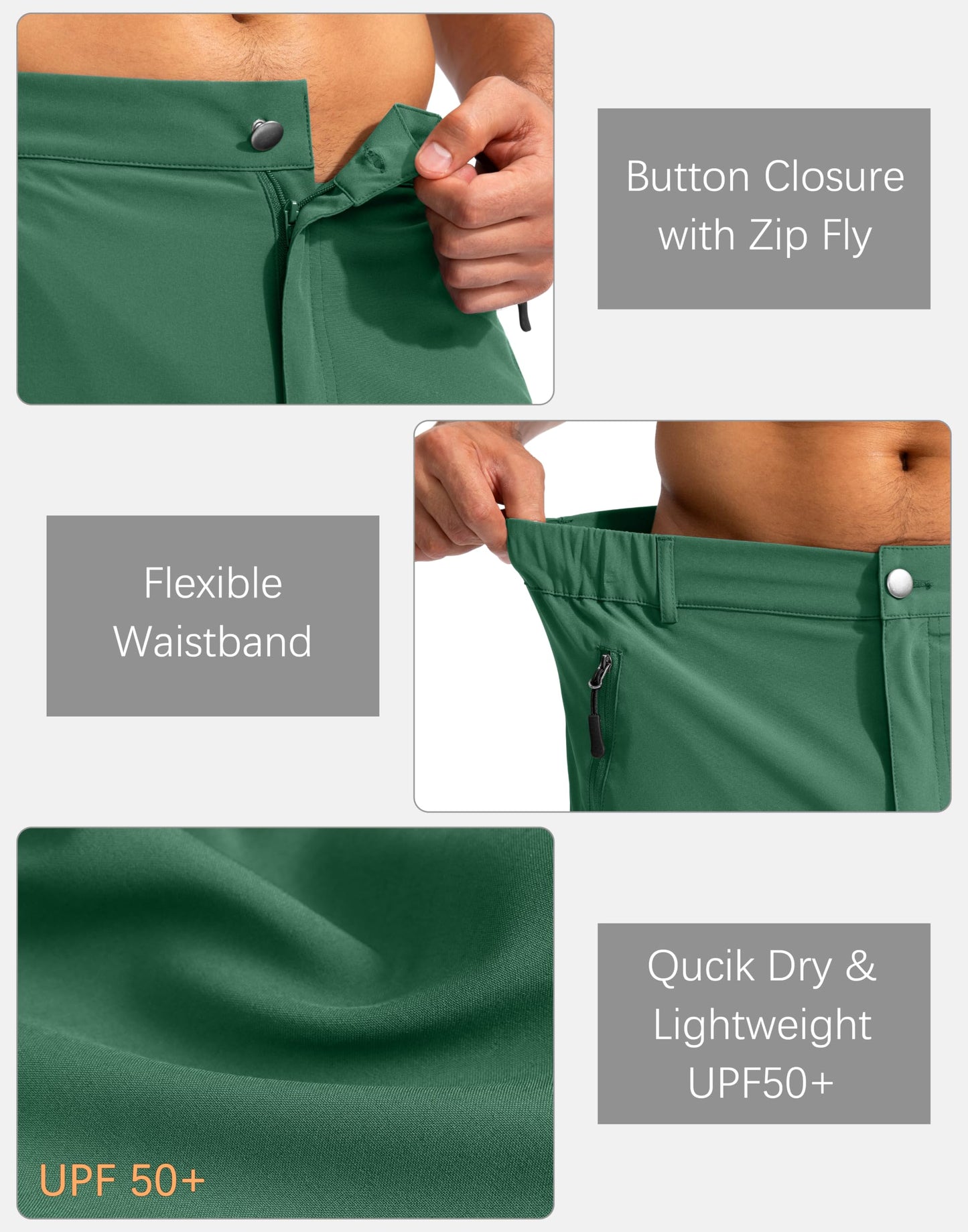 Pudolla Men's Hiking Cargo Shorts 9" Lightweight Outdoor Work Shorts for Men Travel Golf Camping Casual with 5 Zipper Pockets(Green Medium)