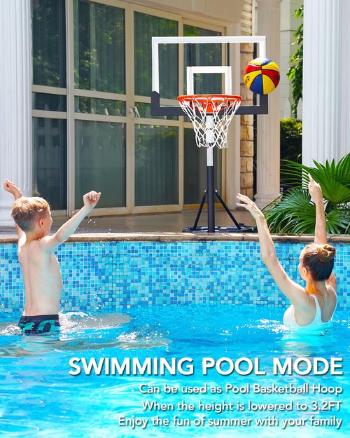 WIN.MAX Kids Basketball Hoop 29 in Backboard, 3.2 to 7.2FT Adjustable Height, Swimming Pool Basketball Hoop Outdoor for Kids/Adults Indoor Outdoor