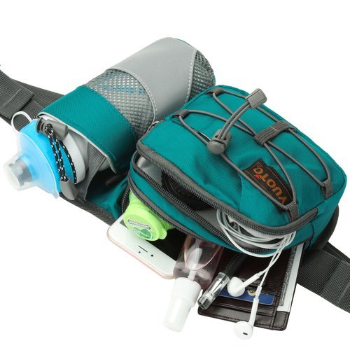 YUOTO Outdoor Fanny Pack with Water Bottle Holder for Walking Hiking Hydration belt Waist Bag Green