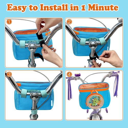 RAYMACE Kids Bike Basket,Children's Bicycle Basket Front with Shoulder Strap,Cute Bike Frame Bag for Girls,Boys Toddlers Bike,Scooter Bag Accessories (Cerulean)
