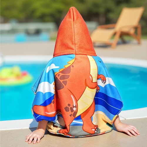 Ythuil Dinosaur Towel for Ages 3 to 10 Toddler, Kids Hooded Beach Towel 30"x 25", Dinosaur Gifts for Boys Girls, Toddler Swim Cover Up & Bath Robe for Beach Pool, Soft Microfiber, Backpack Included