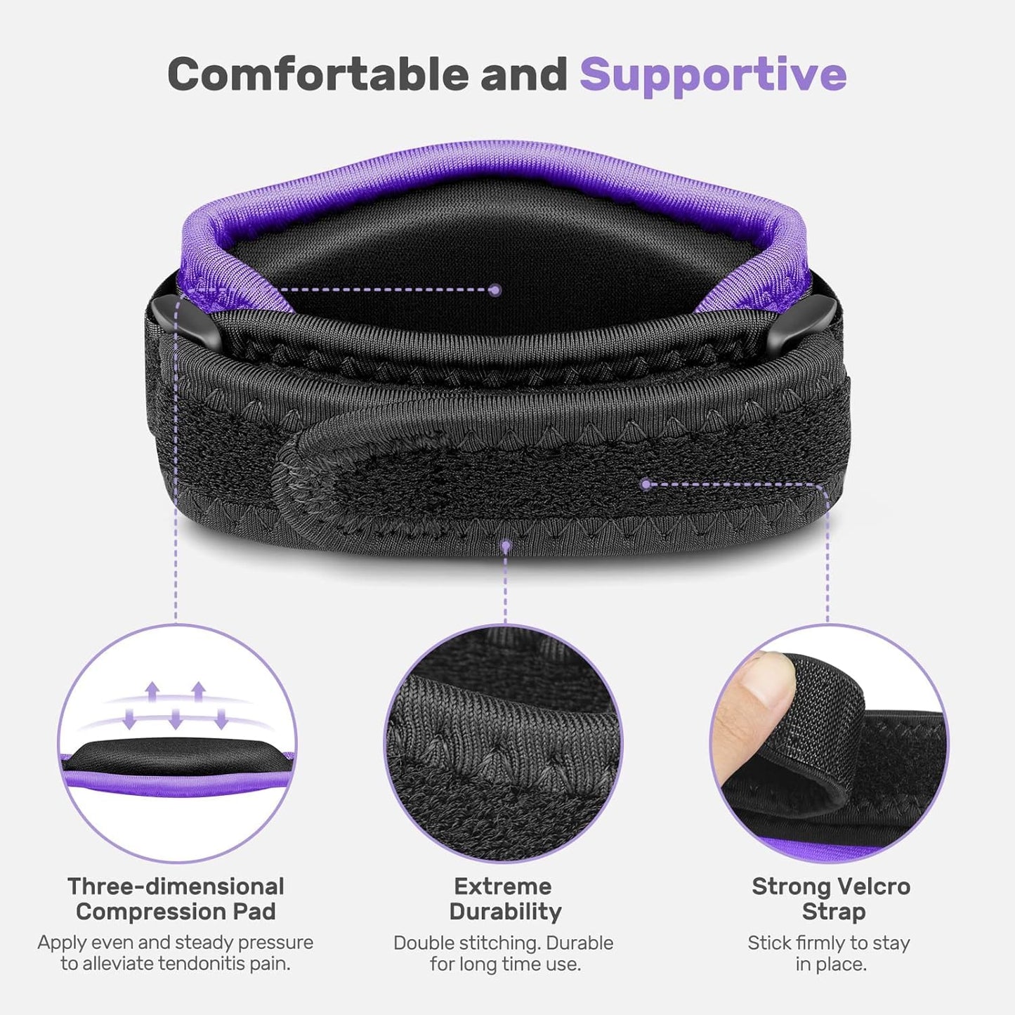 Rakiie 2 Pack Tennis Elbow Brace for Men Women, Adjustable Non-slip Golfer Elbow Strap with Support Compression Pad, Counterforce Brace for Sports, Fit 7.08-14.17", Purple