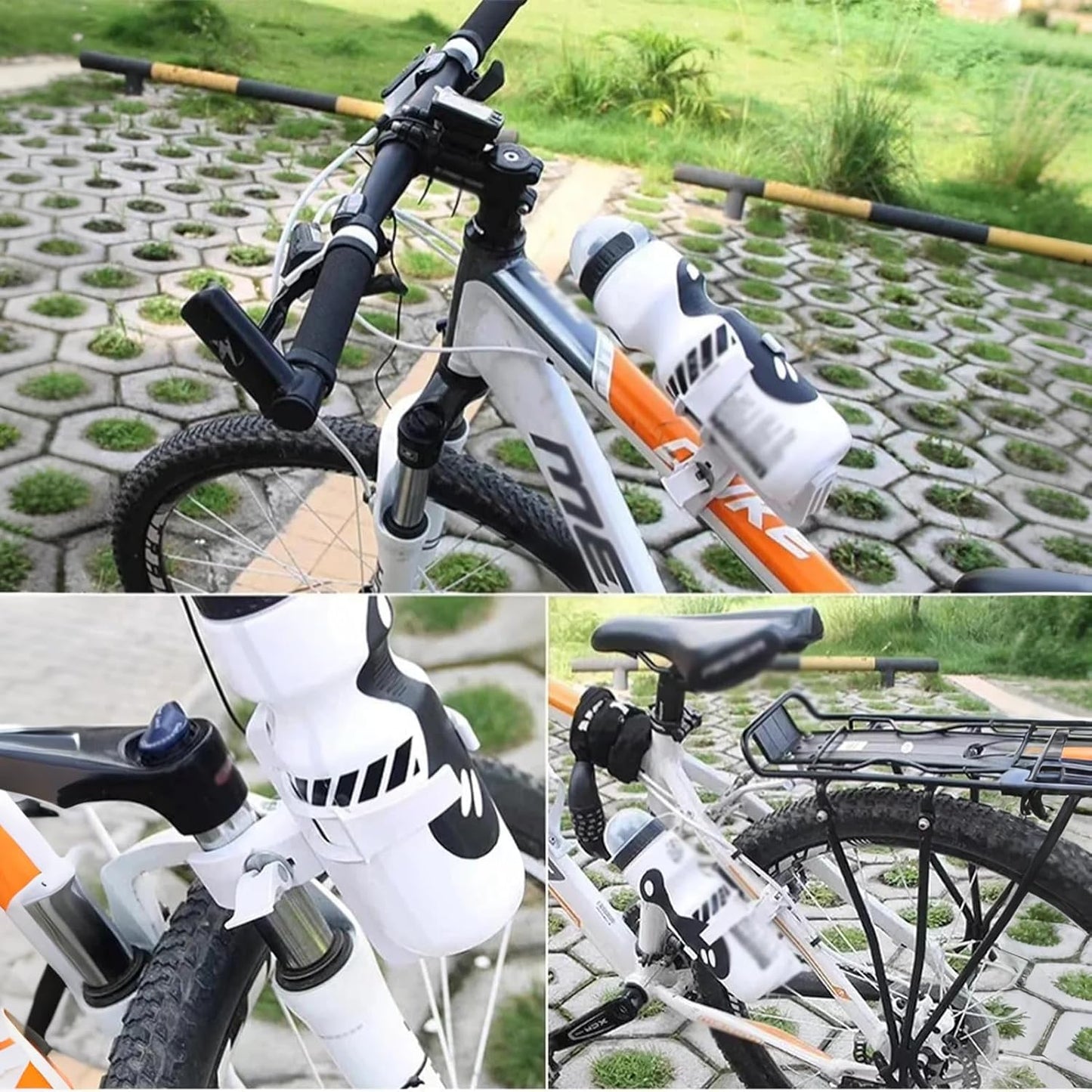 2 Pack Bike Bottle Holder, Universal Bicycle Water Bottle Cage Holder, Water Cup Holder for Bike Stroller Walker Adjustable Mountain Bike Drink Cup with 360 Degree Rotating for Cycling MTB Black+white