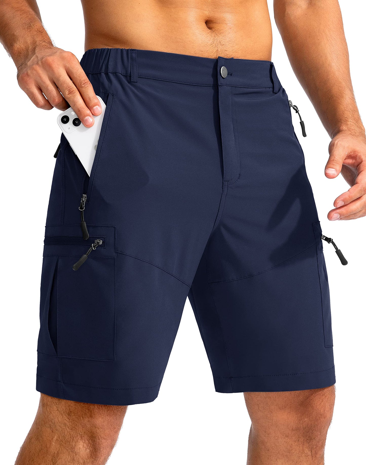 Pudolla Men's Hiking Cargo Shorts 9" Lightweight Outdoor Work Shorts for Men Travel Golf Camping Casual with 5 Zipper Pockets(Navy XX-Large)