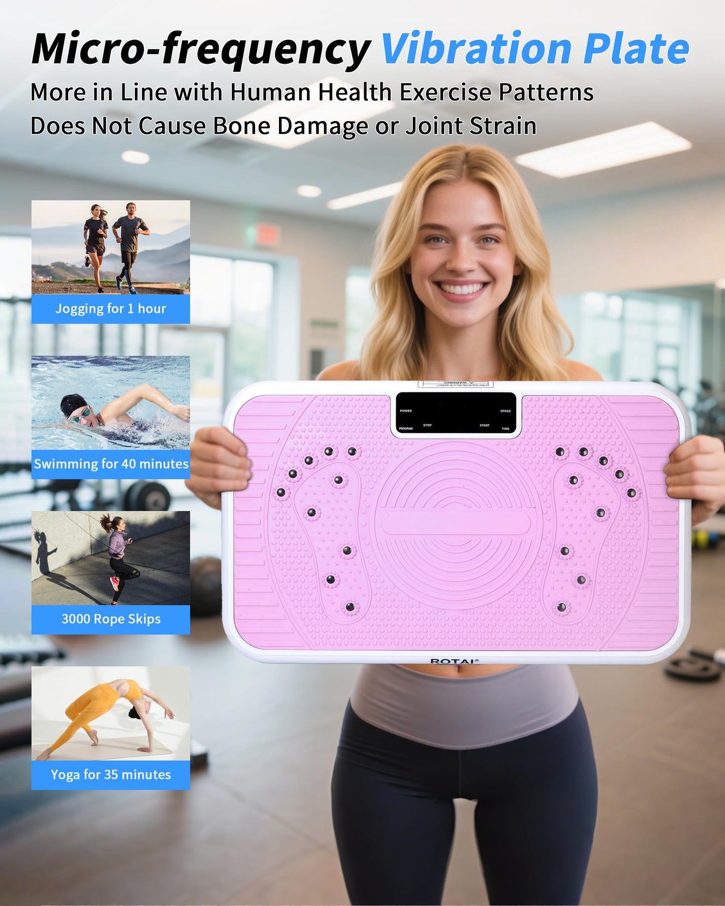 ROTAI Shake Plate Vibration Exercise Machine for Lymphatic Drainage Massager and Weight Loss, 400 lbs Capacity Whole Body Vibrating Plate Workout Fitness Platform for Women and Men (Black)